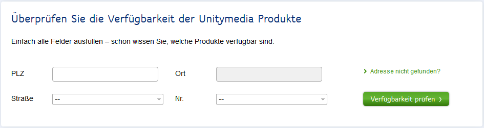 Unitymedia-Verfügbarkeitscheck